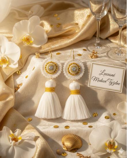 Háčkované  dizajnové náušnice "Luxusné medové týždne"